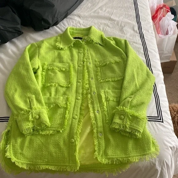 Apparis- NWT Lime Green Callie Tweed Shirt Jacket - Picture 4 of 7